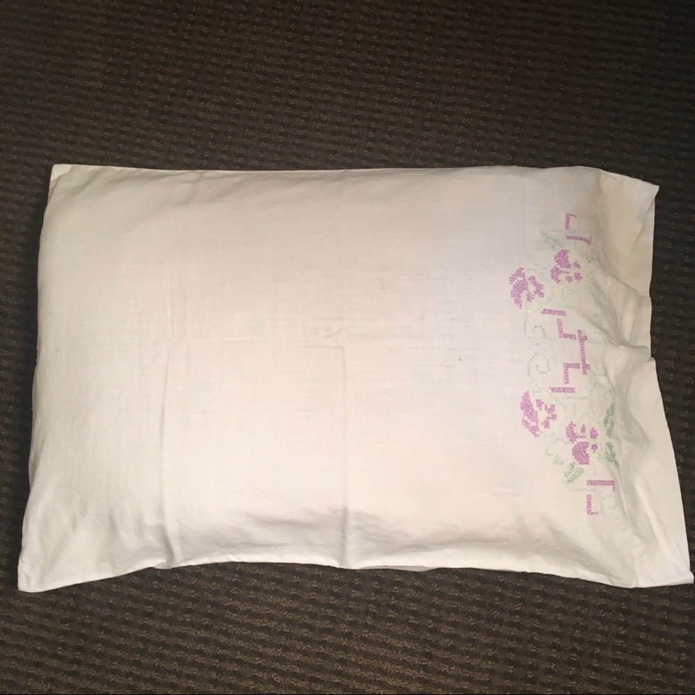 Antique White Cross Stitch Pillowcase Shabby Chic
